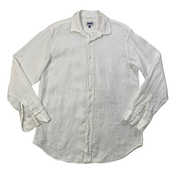 Love Brand & Co Shirt Mens Extra Large Cream Linen Button Up Long Sleeve Dress - Picture 1 of 10